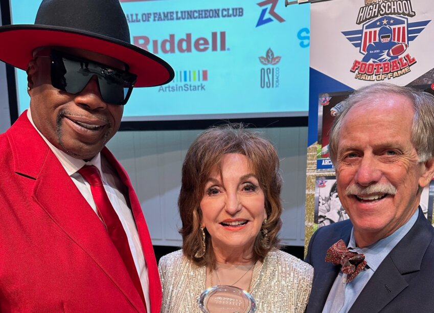 Former Philadelphia High School standout Marcus Dupree, left, was inducted into the National High School Football Hall of Fame on Sunday. Steve and Jenny Lynn Wilkerson of Philadelphia were on hand for the ceremony in Canton, Ohio. One of the most highly sought-after college football recruits in 1982, Dupree landed at Oklahoma, where he was named Football News Freshman of the Year, second-team All-American, and Big Eight Conference Newcomer of the Year. Dupree left in the middle of his sophomore season and briefly attended the University of Southern Mississippi. He played spring football for the Golden Eagles and finished college at the university. Dupree later played in the United States Football League and returned to professional football in 1990, playing in 15 games over two seasons for the Los Angeles Rams. Dupree is a 1982 graduate of Philadelphia High School and is the son of the late Celia Conner.